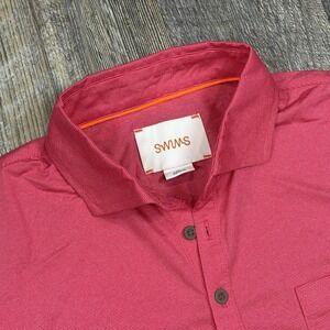 SWIMS Polo Shirt Mens Medium Pink Performance Stretch‎ Golf Casual Short Sleeve